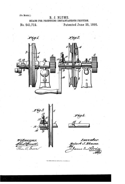 Patent drawing showing a shaft-mounted friction clutch mechanism with two pulleys, a spiral-grooved shaft, spring, crank handle, and detail views of the sleeve and channel components.